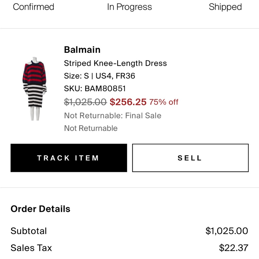 Balmain Striped shift Sweater Dress in Red, Navy & White. Size 4 - Picture 4 of 7